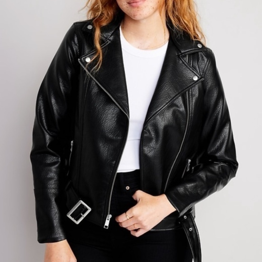Old Navy Faux Leather Biker Jacket S Black